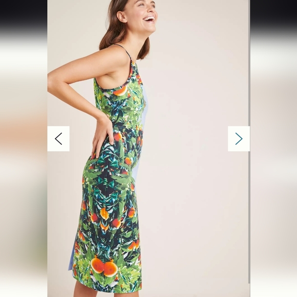 NWT Anthropologie Maeve Orange Bough Blue High Square Neck Pencil Dress, Size 10 - Picture 5 of 6